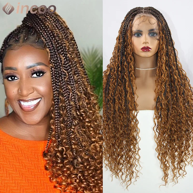 Boho Braided Lace Frontal Wig Wave Curly Goddess