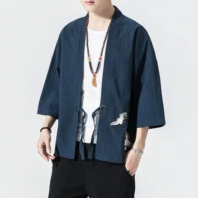 Japanese Kimono Men Cardigan Streetwear Traditional Japanese Samurai