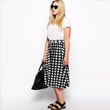 Black And White Plaid A-Line Skirt High Elastic