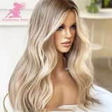 Ash Blonde Highlight Colored Lace Front Wig With