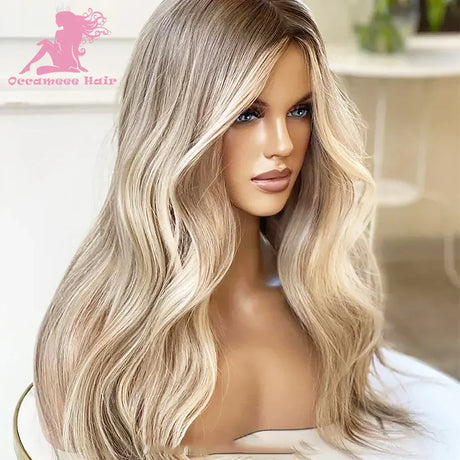 Ash Blonde Highlight Colored Lace Front Wig With