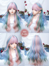 Iridescent Rainbow Color Multicolour Synthetic Wigs With Bang