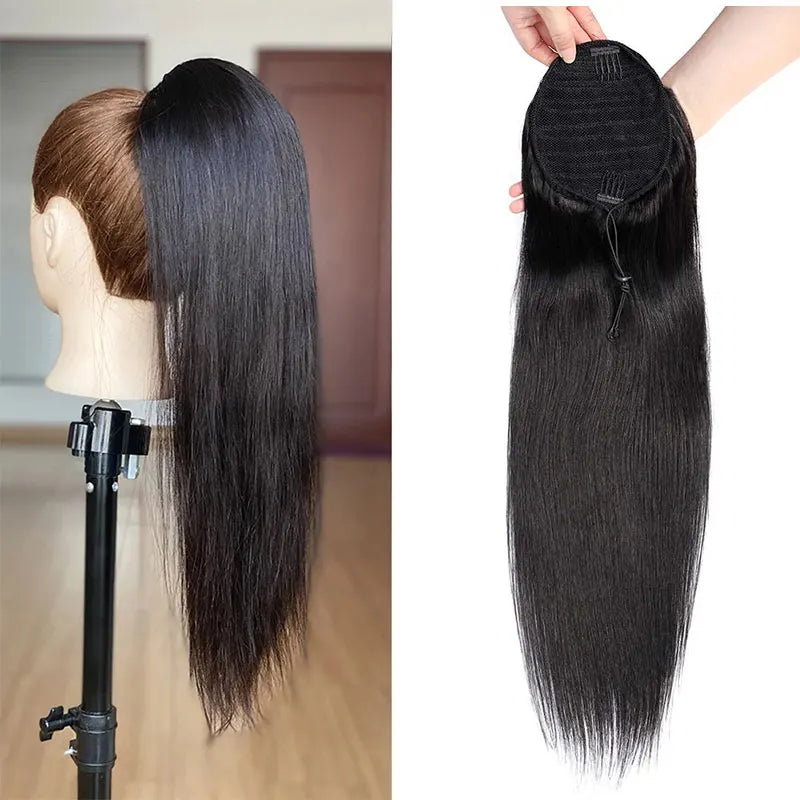 Straight Ponytail Extensions Human Hair Newmi Natural Black