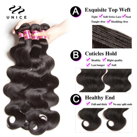 Unice Body Wave Brazilian Virgin Hair Bundles Natural