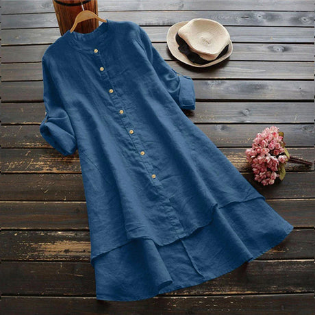 Women' Autumn O-Neck Cotton Linen Baggy T-Shirt Tops