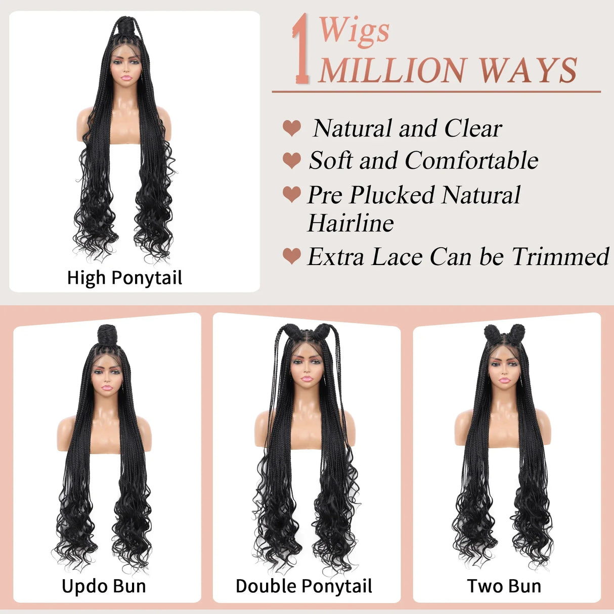 Full Double Lace Front Knotless Box Braided Wigs