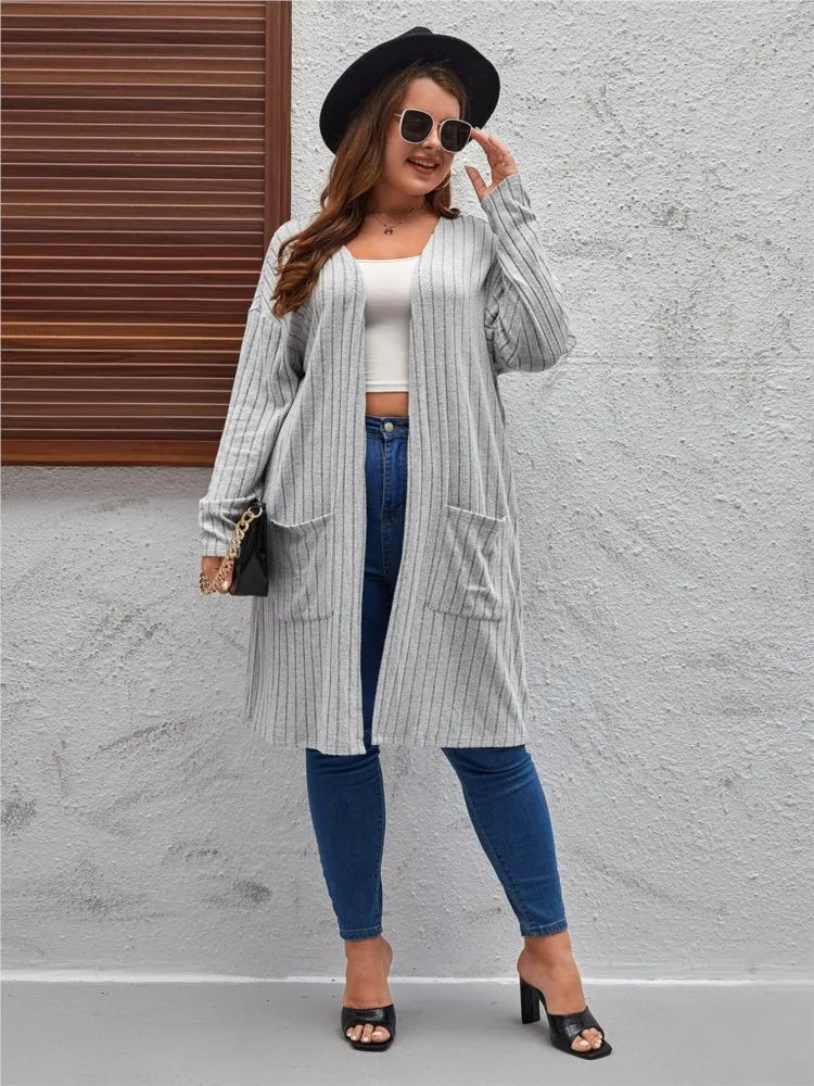 Plus Spring Autumn Midi Knitted Cardigan Women Casual