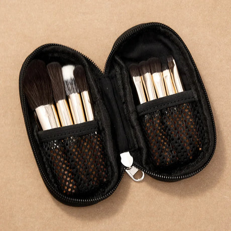 Mini Cosmetic Brush Set - Short Handle Powder, Blusher, and Eyeshadow Brushes