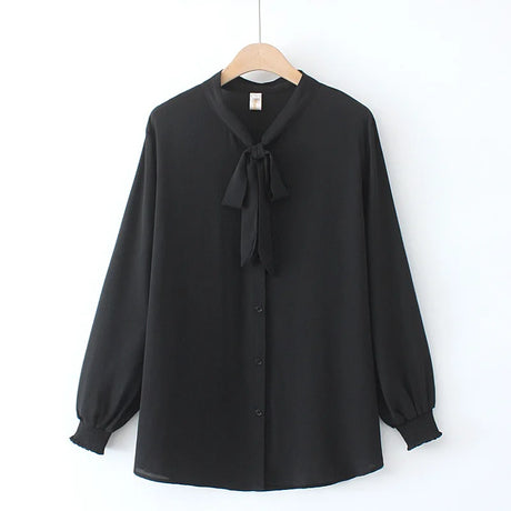 Autumn Women Shirt Fashion Solid Color Bow Tie