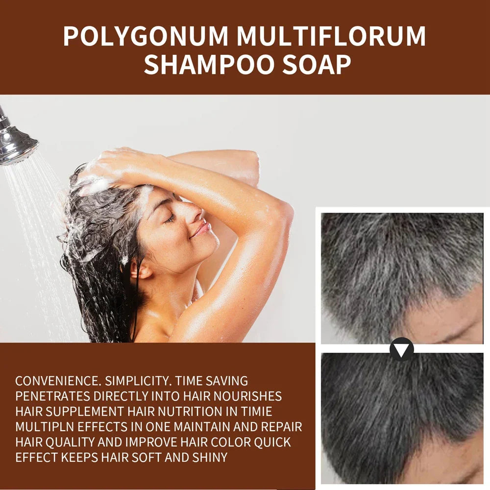 Natural Darkening Black Gray Hair Recolor Soap Polygonum