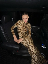 Sexy Leopard Print Dress Women Long Sleeve Turtleneck
