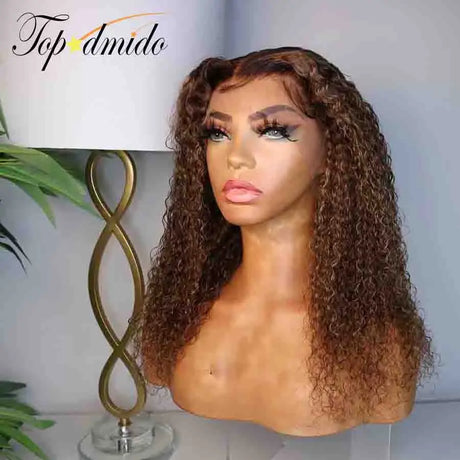 Topodmido Highlight Brown Color Curly 13X6 Lace Wig