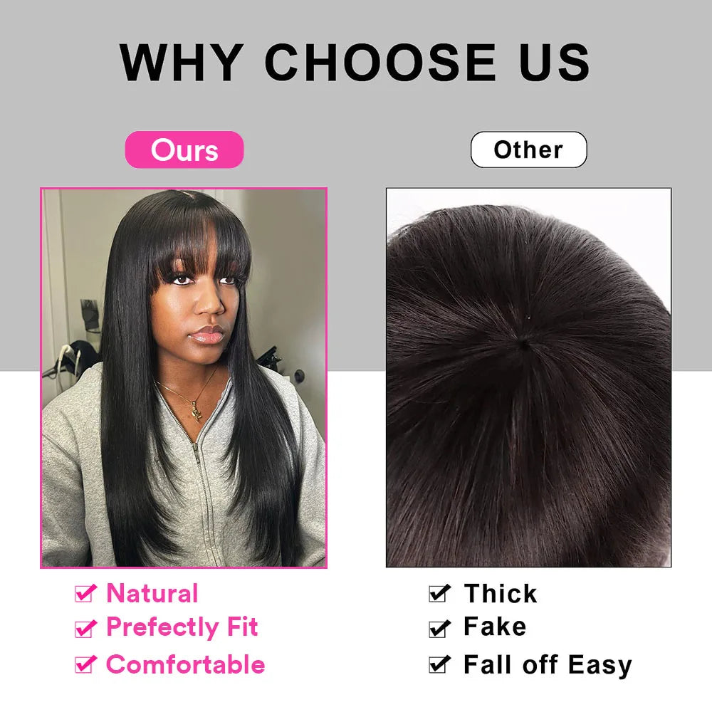 Straight Full Machine Made Bang Wigs Human Hair