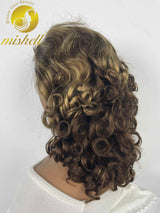 Density Highlight Bouncy Curly Human Hair Wigs