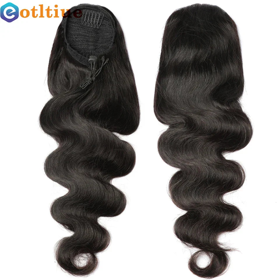 Body Wave Human Hair Drawstring Ponytail Clip In