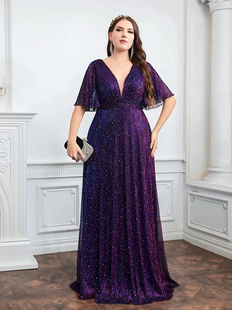 Sequin Evening Dress For Wedding Bridesmaid Female Purple