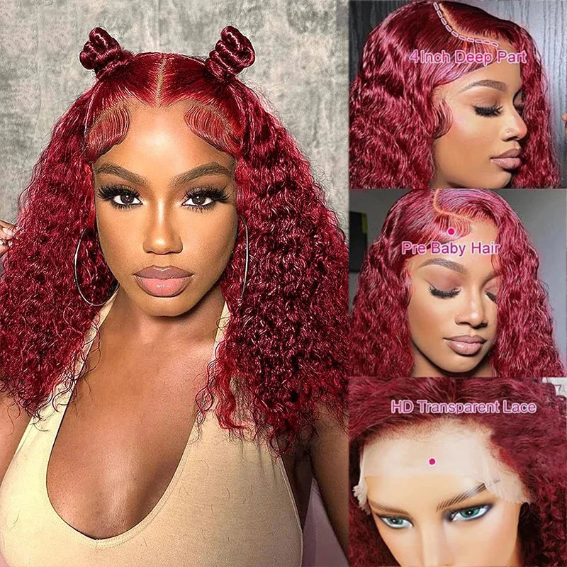 Burgundy Deep Wave Red Water Bob Wigs