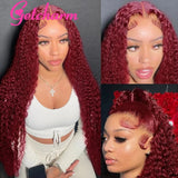 Weargo J Burgundy Curly Lace Wigs Human Hair