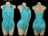 Sparkly Crystals Fringes Bodysuit Sexy Tassel Leotard Jazz