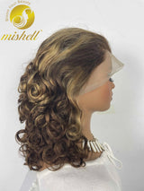 Density Highlight Bouncy Curly Human Hair Wigs