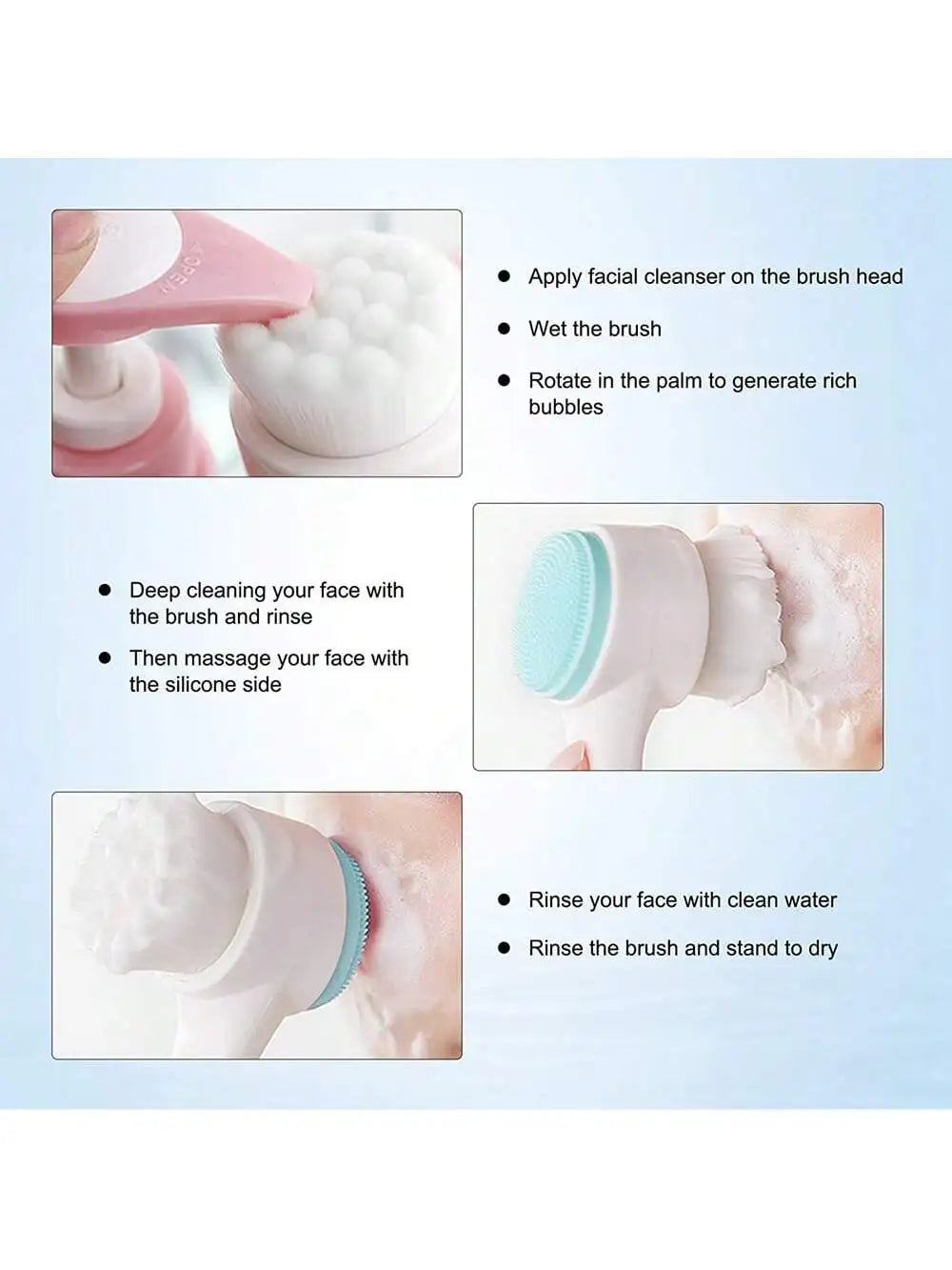 Facial Cleansing Brush, Dual-Sided Silicone Pore Cleanser, Manual