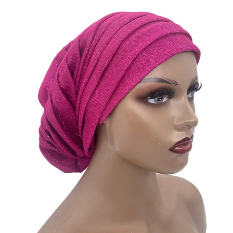 Glitter Pleated African Turban Cap Women' Head Wraps