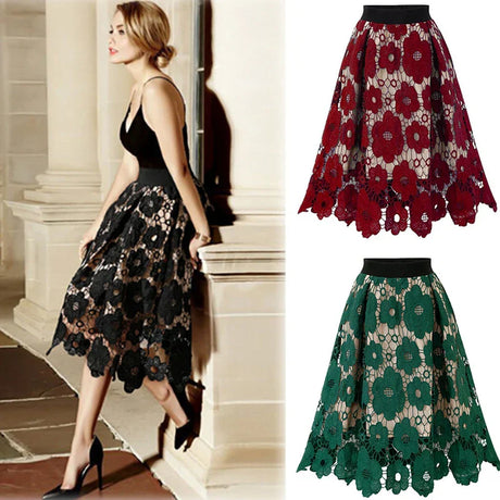 Elegant Summer Boho Lace Skirts Women Vintage Mesh