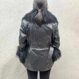 Lady Natural Mongolian Fur Leather Jacket Real Sheepskin