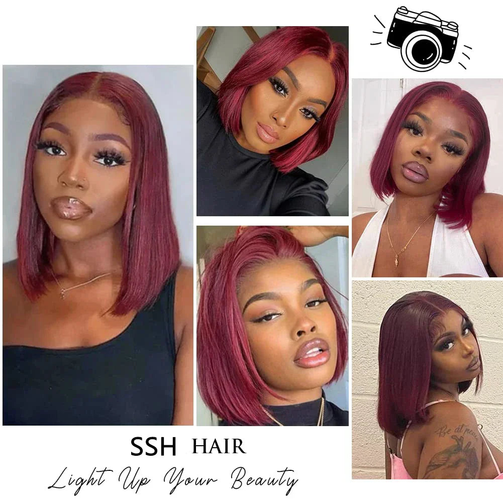 Bob Wig Human Hair Burgundy J Straight