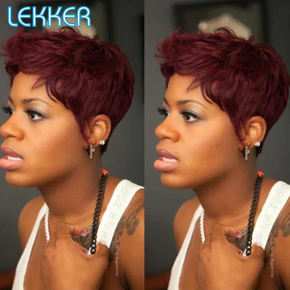 Lekker Colored Short Straight Bob Pixie Human Hair