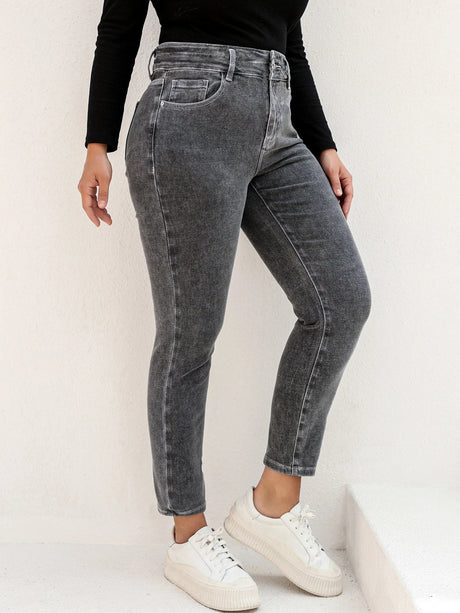 Gray Jeans For Women Stretchy High Waist Mom