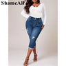 Women' Casual Jeans, Washed Button Fly Ripped Roll
