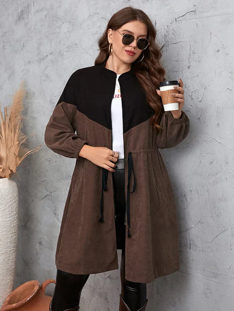 Gibsie Stand Collar Colorblock Corduroy Jacket Women Autumn