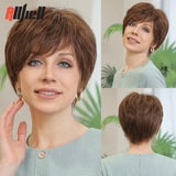 Remy Human Hair Wigs Brown Short Pixie