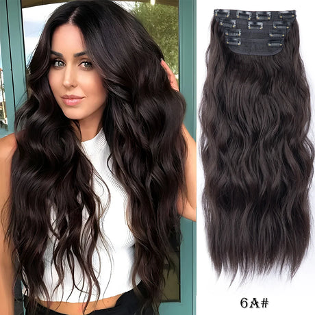 Set Synthetic Hair Clip In Long Wavy Thick