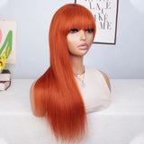 Orange Color Wig With Bangs Straight Hair Brazilian