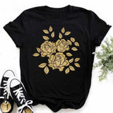 Maycaur New Fashion Gold Rose Print Women T