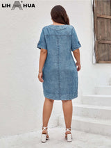 Lih Hua Women' Denim Dress Summer Chic Elegant