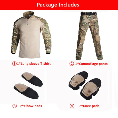 Men' Tactical Suit With Pads Combat Shirt/Pants Military