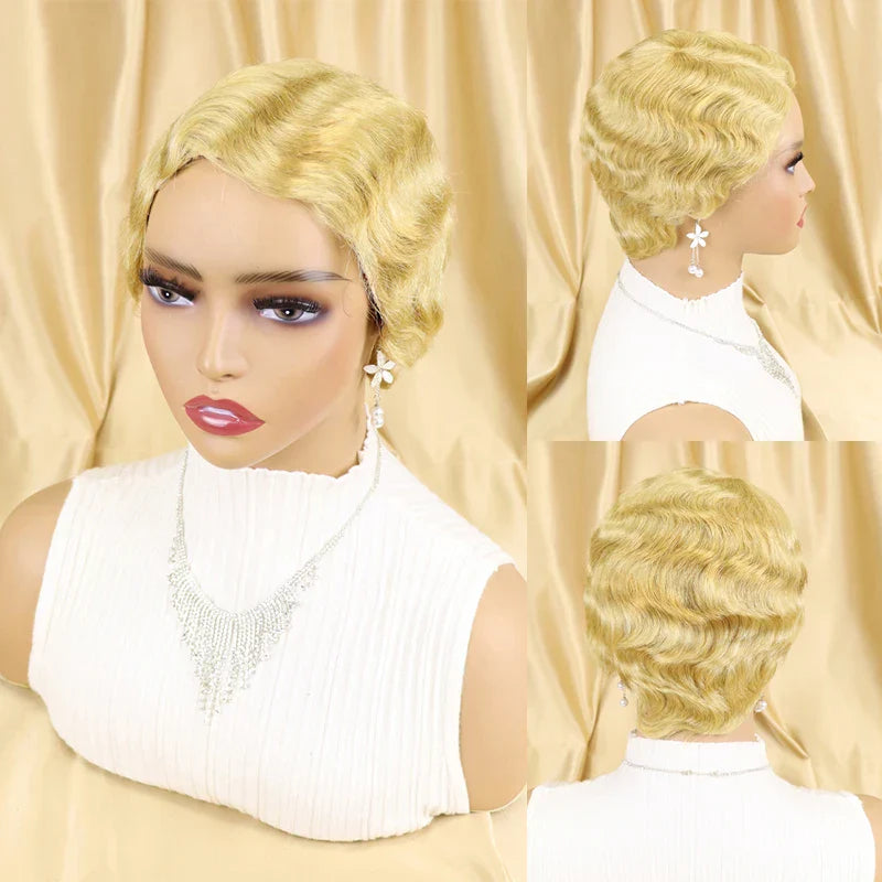 Short Finger Wave Wig Brazilian Human Hair Wig