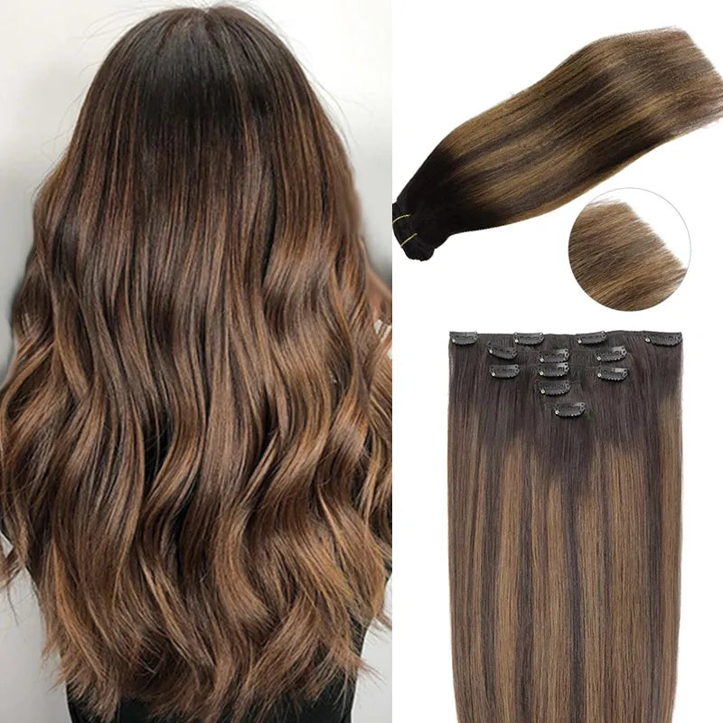 Clip In Human Hair Extensions Straight Natural Light