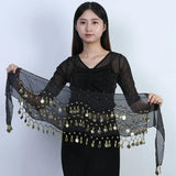 Sexy Women Belly Dance Chiffon Skirt Gold Sequins