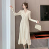 Spring French Fashion Green Knitted Mid Length Dress