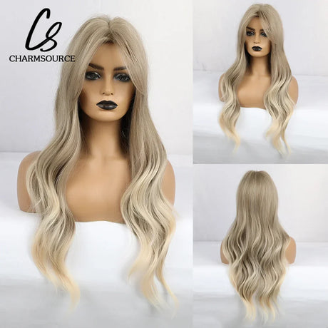 Charmsource Blonde Wavy Wig With Bangs Party Dresses