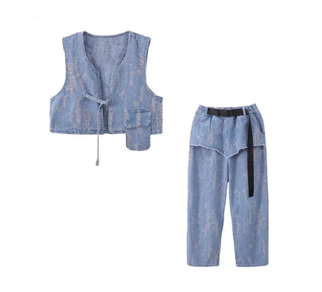 Kids Street Dance Hip Hop Clothing Suit Denim