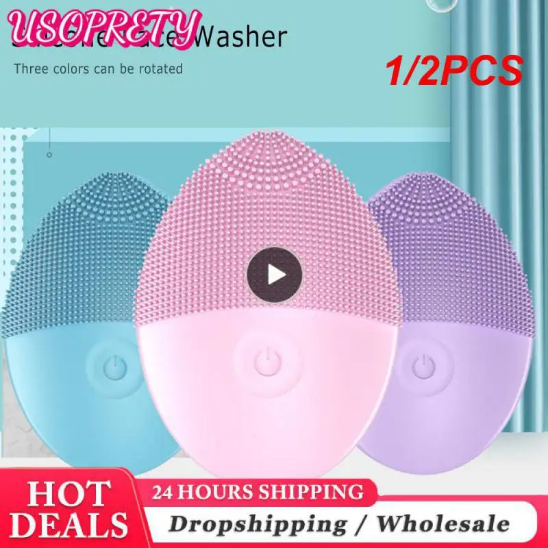 Electric Facial Cleansing Brush Silicone Ultrasonic Vibration