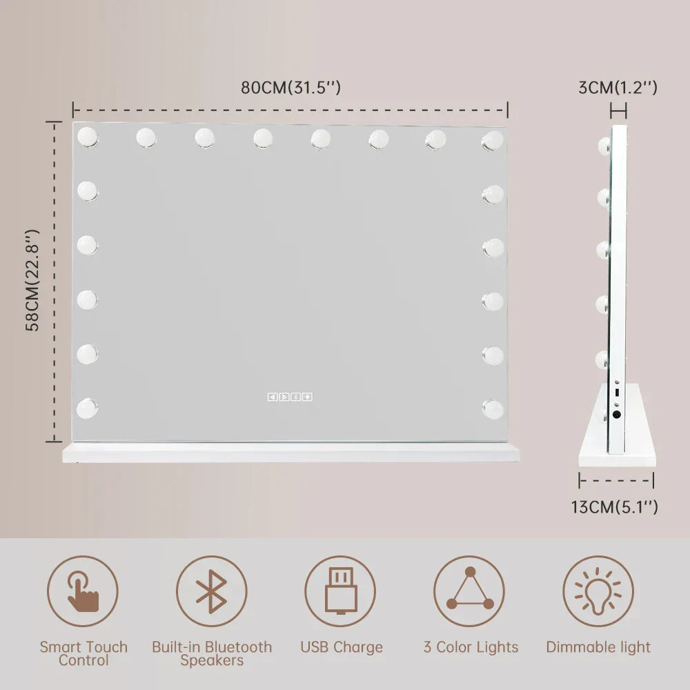 Large Vanity Mirror With Lights And Bluetooth Speakers