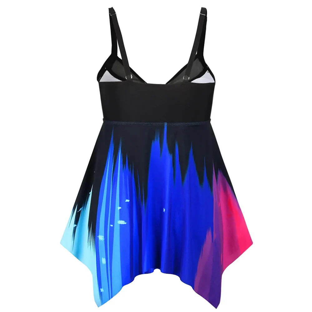 Summer New Backless Swimdress Suit Print Beachwear Tankini