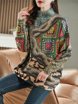 Winter Fashion Knitwear Women Luxury Loose Printed Diamond