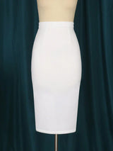 White Skirts 4Xl High Waist Knee Length Office